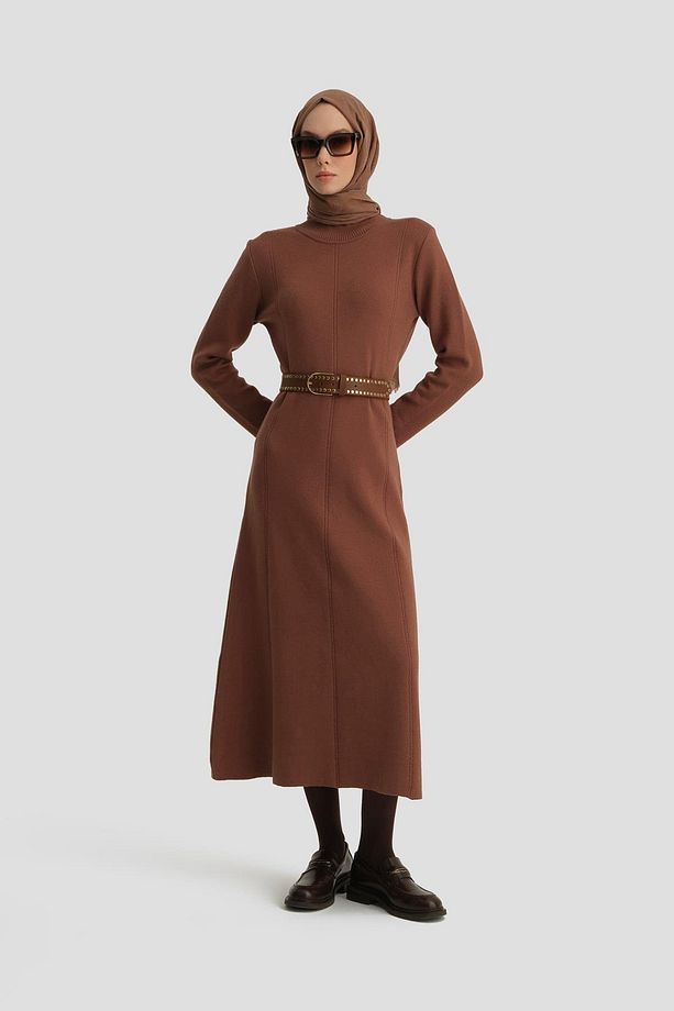 Uzun Kol Triko Elbise 24kd4217 Acı Kahve - 2