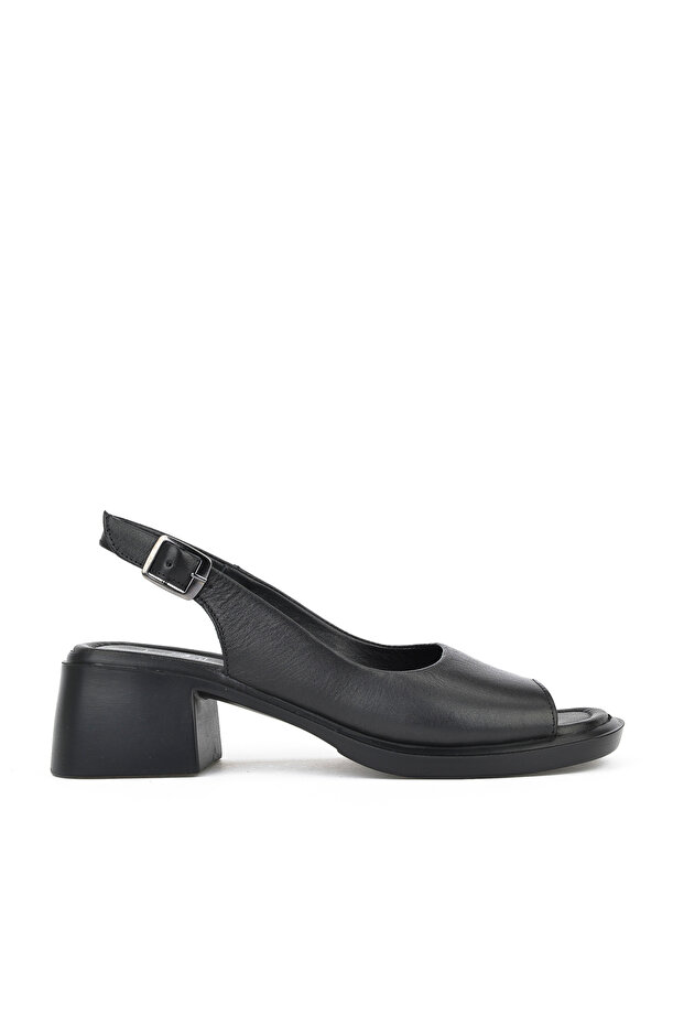 , Women's Genuine Leather Heeled Sandals 151992Z8004 Black