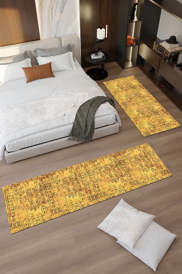 Sarı Sangu Desenli Makinede Yıkanabilir Salon Halısı Yatak Odası Halısı & Yolluk Modelleri - 3