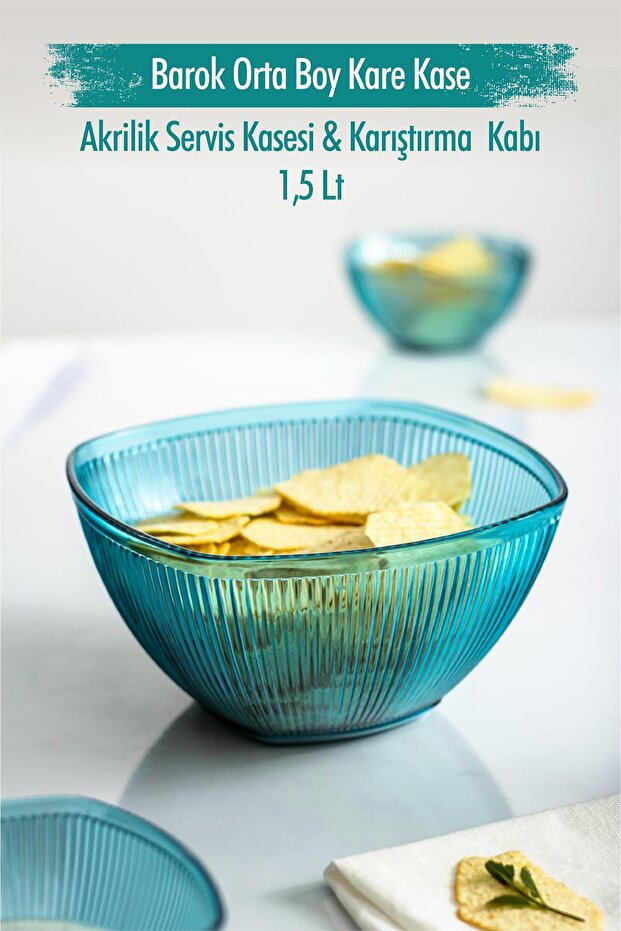 Acrylic Baroque Aquamarine Medium Size Square Fruit & Salad Bowl & Mixing Bowl / 1.5 Lt (NOT GLASS)