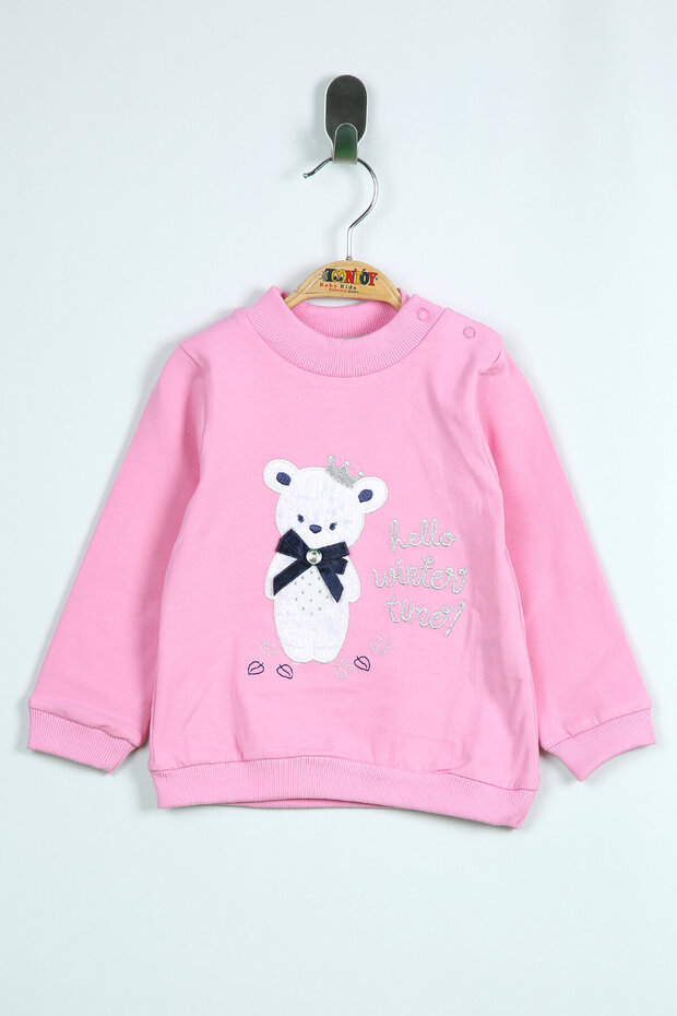 Embroidered Teddy Bear Thin Combed Cotton T-Shirt for Baby Girl