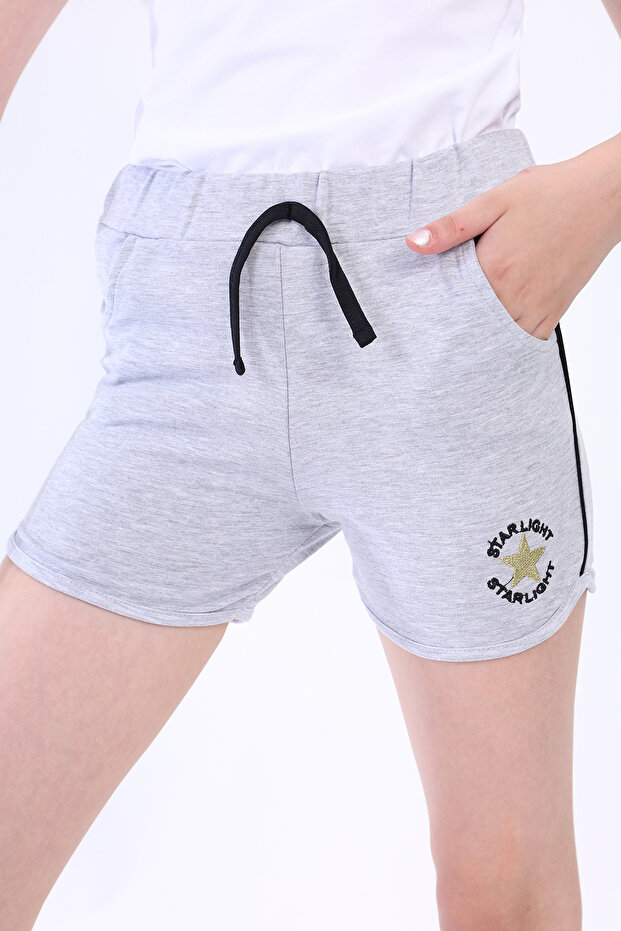 Girls' Shorts with Star Emblem Embroidery