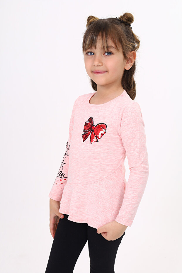 Girl's Chest Sequin Bow Embroidered T-Shirt
