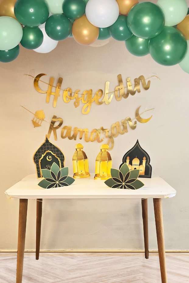 Ramadan Decorated Home and School Pack - with Green Gold Banner and Balloons