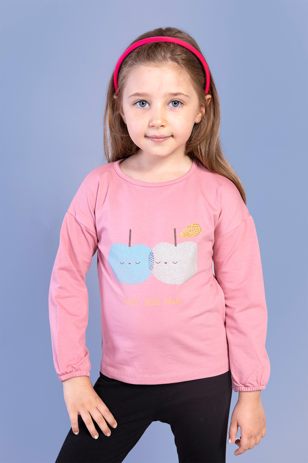 Girl's Printed T-shirt with Elasticated Cuffs and Embroidered Back Detail