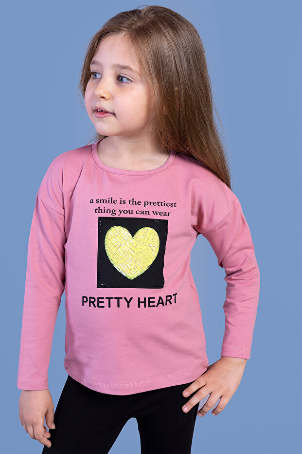 Girl's Sequin Embroidered Printed T-Shirt