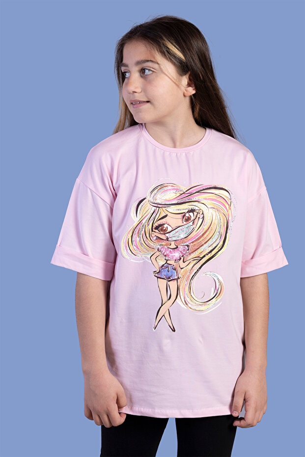 Girl's Printed Dropped Sleeve T-Shirt