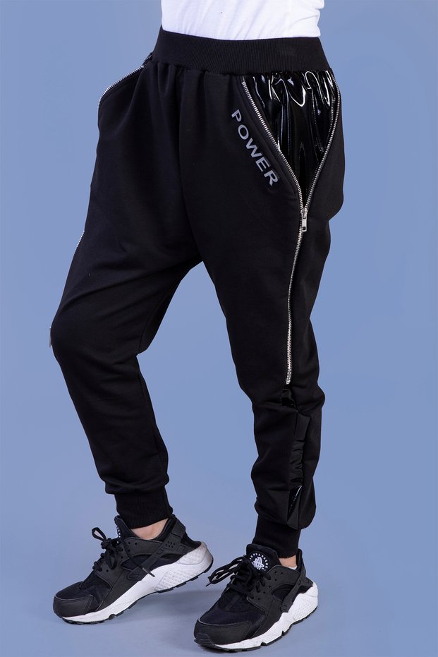 Unisex Kids' Leather-Look Sweatpants with Zipper Detail
