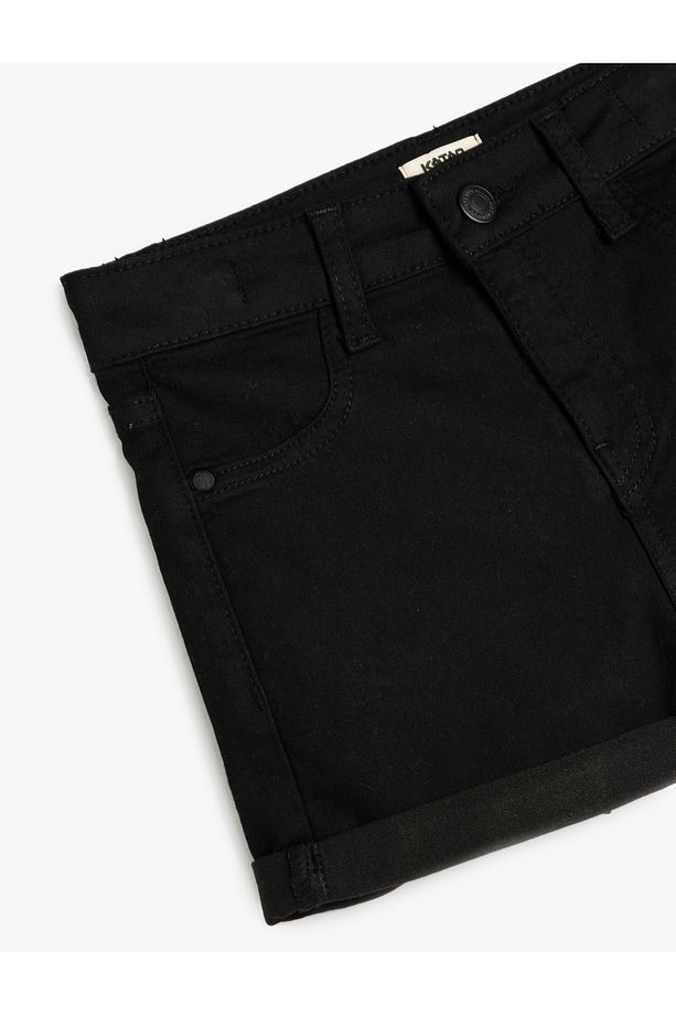 Yüksek Bel Düğmeli Basic Denim Şort - 3