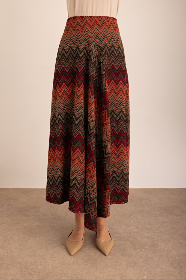 Desenli Simli Verev Kuplu Örme Etek - 3