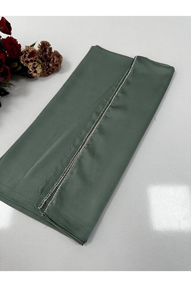 Rhinestone Dubai Silk Shawl Dark Water Green Jj0226