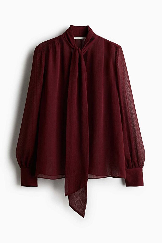 Tie-neck chiffon blouse