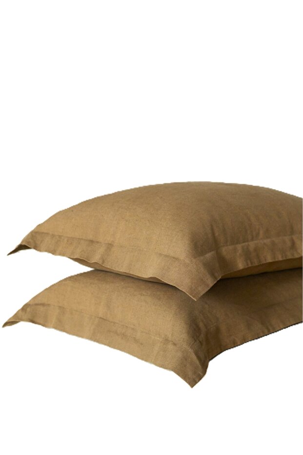 Makiteks 100% Cotton Flounce Ornamented Stitched Milk Coffee 2 Pieces 50X70 Pillowcase