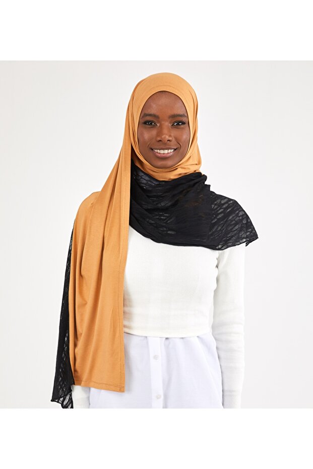 Breathable Combed Cotton Shawl Cinnamon/Black - 4