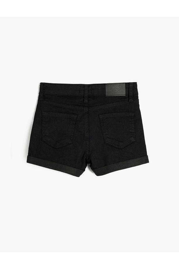 Yüksek Bel Düğmeli Basic Denim Şort - 2
