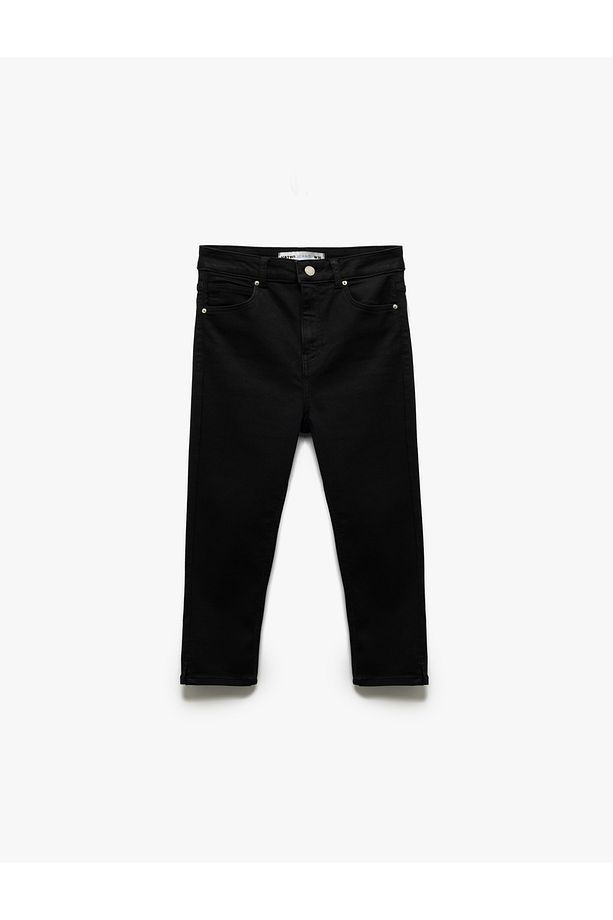 Yüksek Bel Pamuklu Kapri Denim Şort - Tight Fit - 4