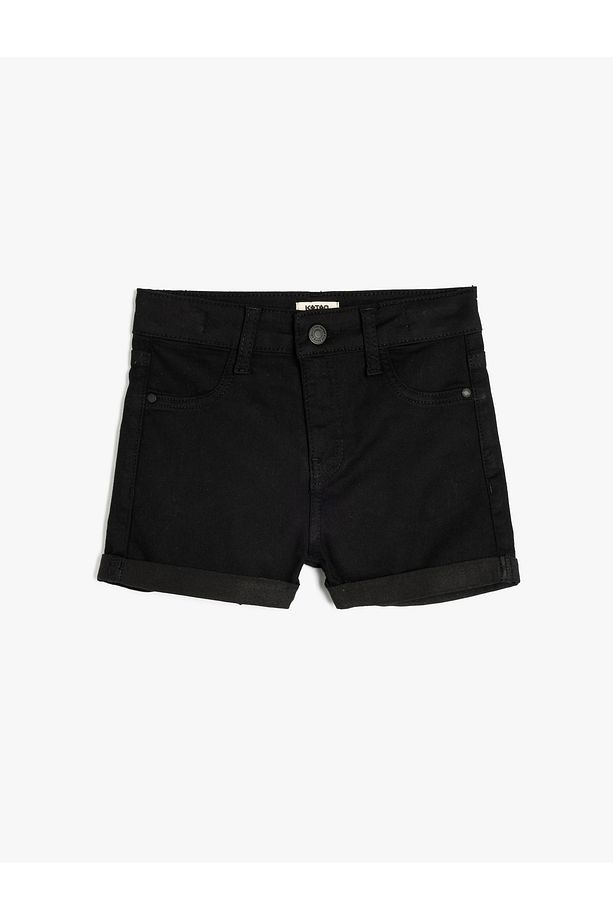 Yüksek Bel Düğmeli Basic Denim Şort - 1