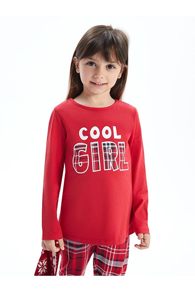 Bisiklet Yaka Uzun Kollu Yılbaşı Temalı Kız Bebek Pijama Takımı (W4) - 2