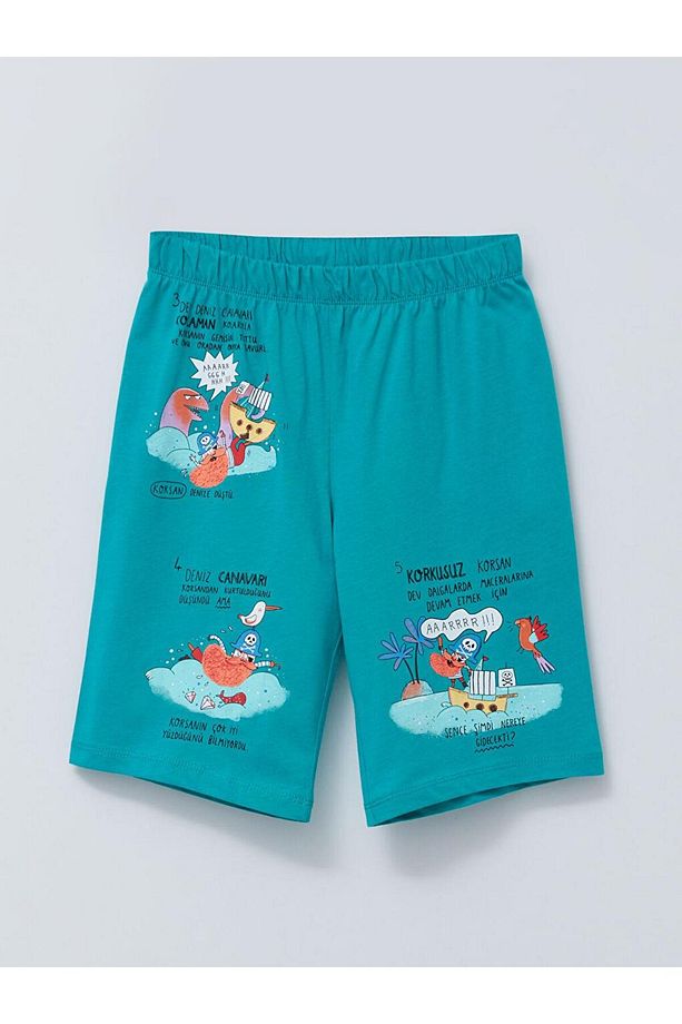 Bisiklet Yaka Baskılı Kısa Kollu Erkek Çocuk Şortlu Pijama Takımı (S2) - 4