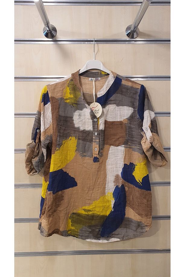 PATCHWORK DESEN 3 DÜĞMELİ KETEN GÖMLEK - 2
