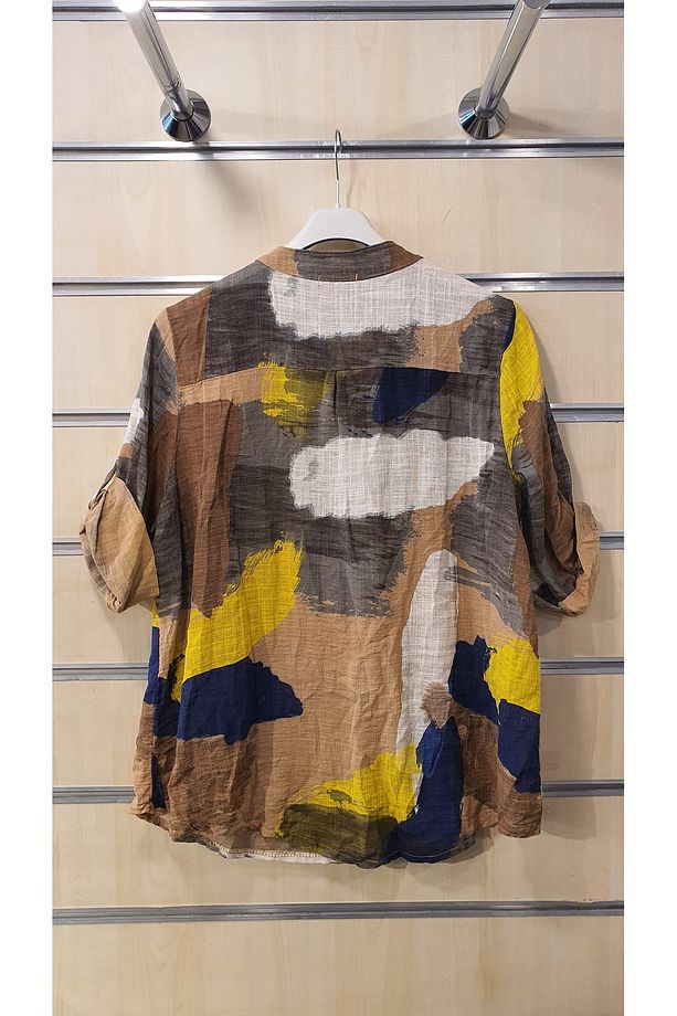 PATCHWORK DESEN 3 DÜĞMELİ KETEN GÖMLEK - 5