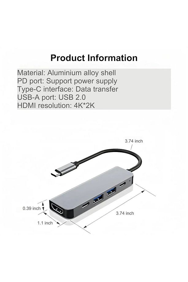 4K@30Hz Usb Type-C 5in1 Şarj,PD,HDMI ve USB 3.0 Çoğaltıcı Adaptör 5 Portlu - 5