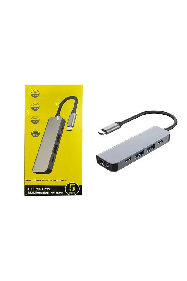 4K@30Hz Usb Type-C 5in1 Şarj,PD,HDMI ve USB 3.0 Çoğaltıcı Adaptör 5 Portlu - 6