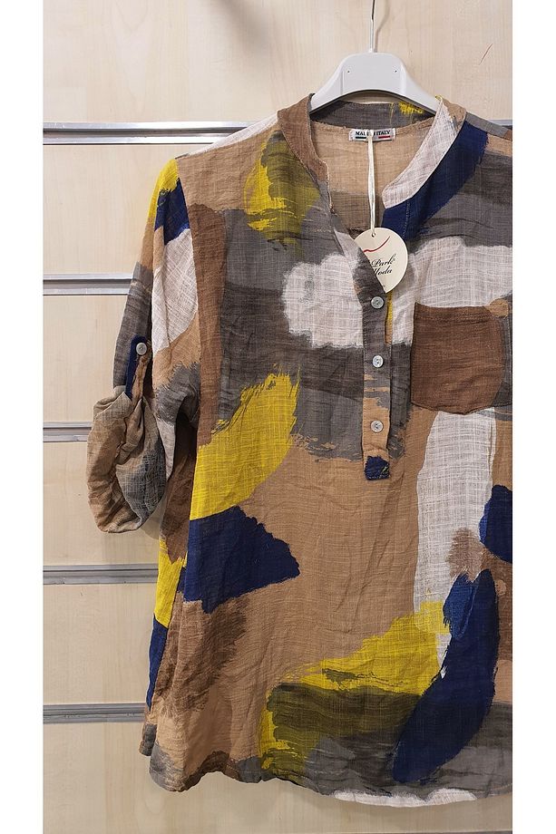 PATCHWORK DESEN 3 DÜĞMELİ KETEN GÖMLEK - 3