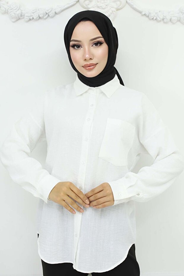 White Linen Shirt - 20153 Model