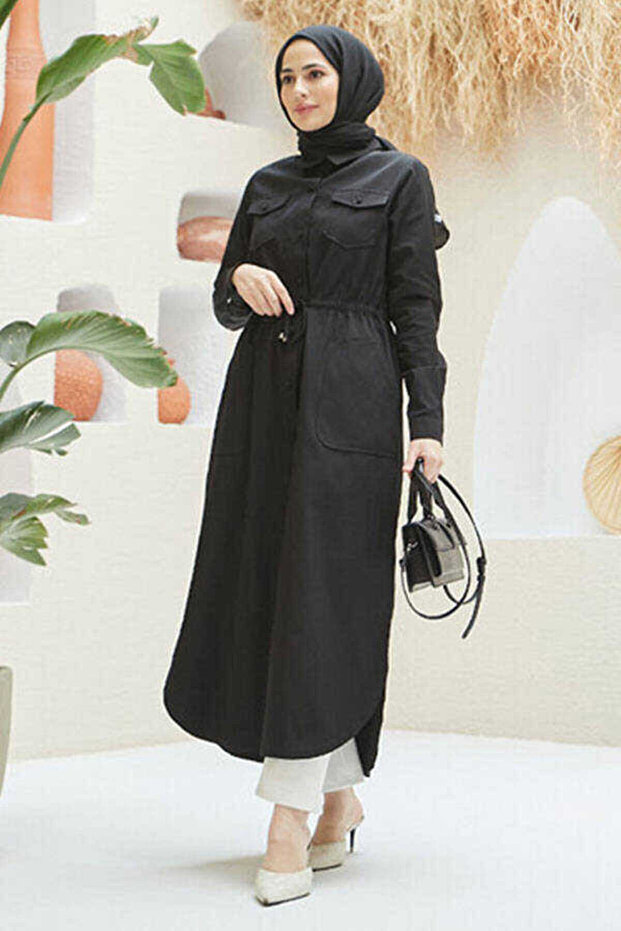 Black Tunic - 6613 Model with Pockets and Laces