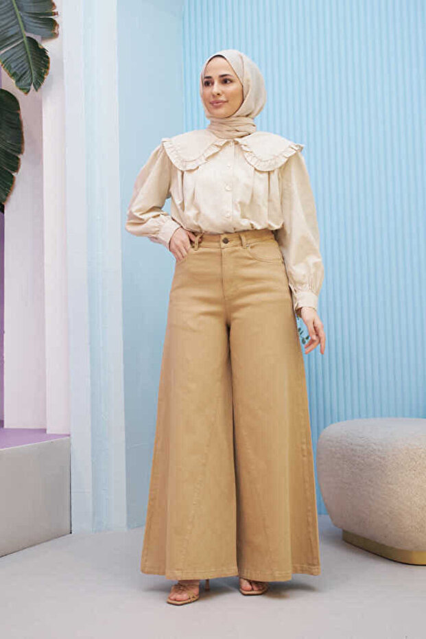Beige Gabardine Trouser Skirt - 1162 Model