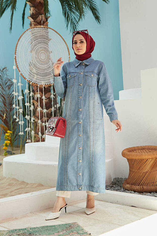 6373 - Long Denim Jacket Blue