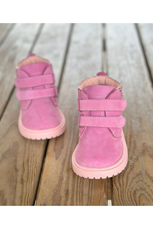 Ultra Esnek Hafif Tabanlı Çocuk Bot Gerçek Deri Cırtlı Bebe Bot - 4