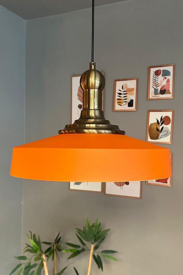 Açe Turuncu Tekli Eskitme Uzun Tokmak Başlık Avize Retro Sarkıt Ofis Showroom Salon Mutfak Avizeleri - 2