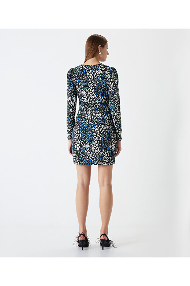 Desenli mini elbise - 5