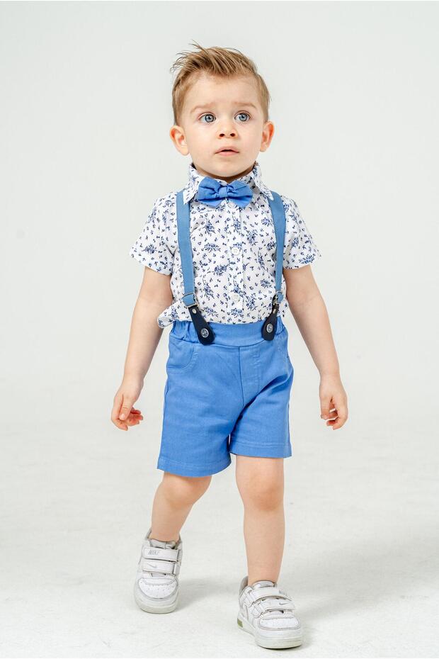 Stylish Floral Print Shirt with Adjustable Waist Slopes Short Sleeve Shorts 2-Piece Set Children and Baby