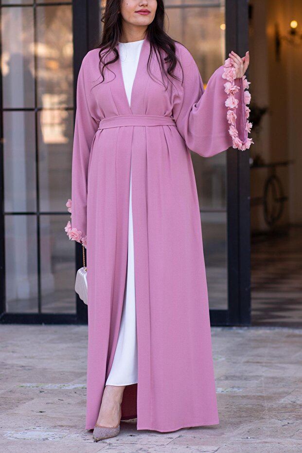 Zahra Abaya with Pink Sleeve Flower Detail