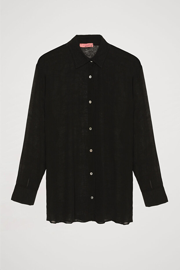 Düğmeli Şifon Gömlek Siyah - 2