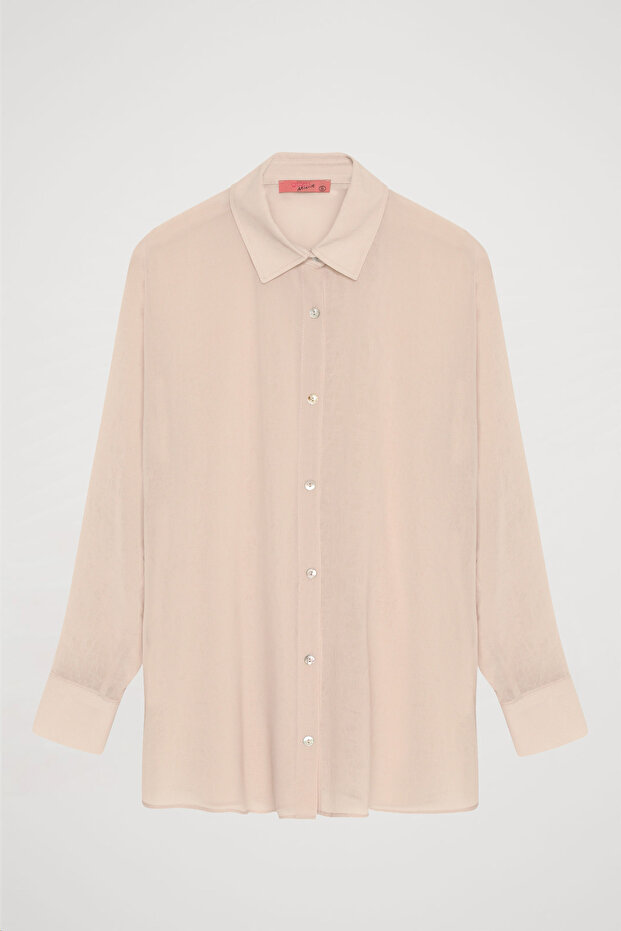 Düğmeli Şifon Gömlek Bej - 2