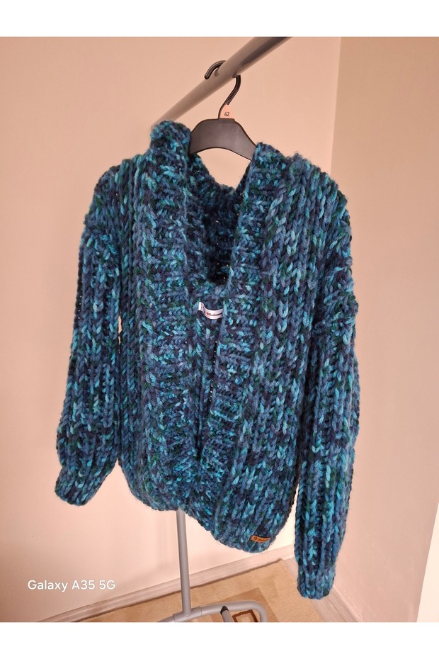 Hırka Dev ip Selanik örgü kapşonlu - 7