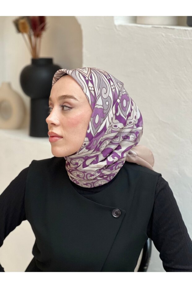 110 cm Tan Pattern Scarf - 2