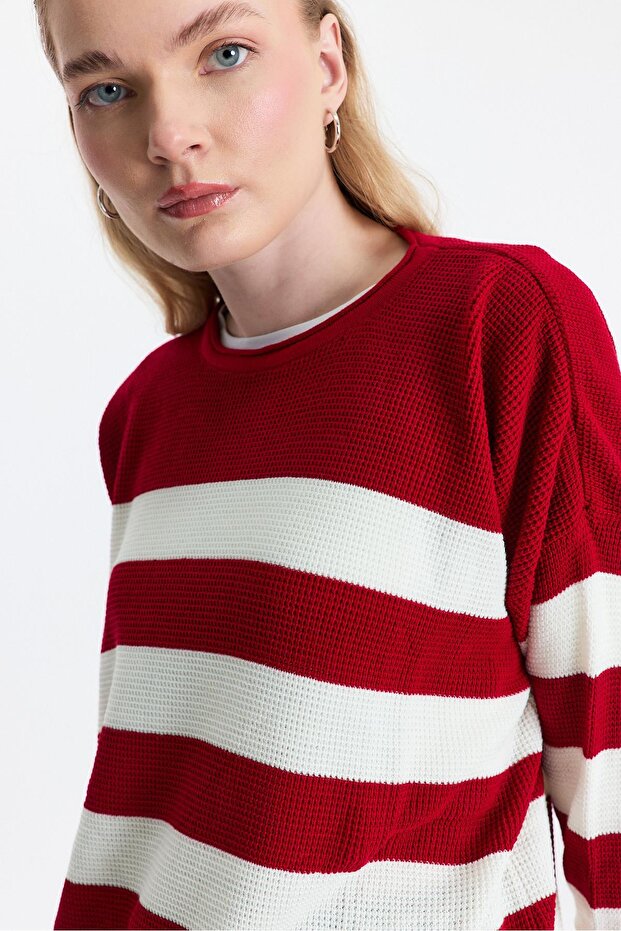 Red Crew Neck Striped Tunic 5380 - 4