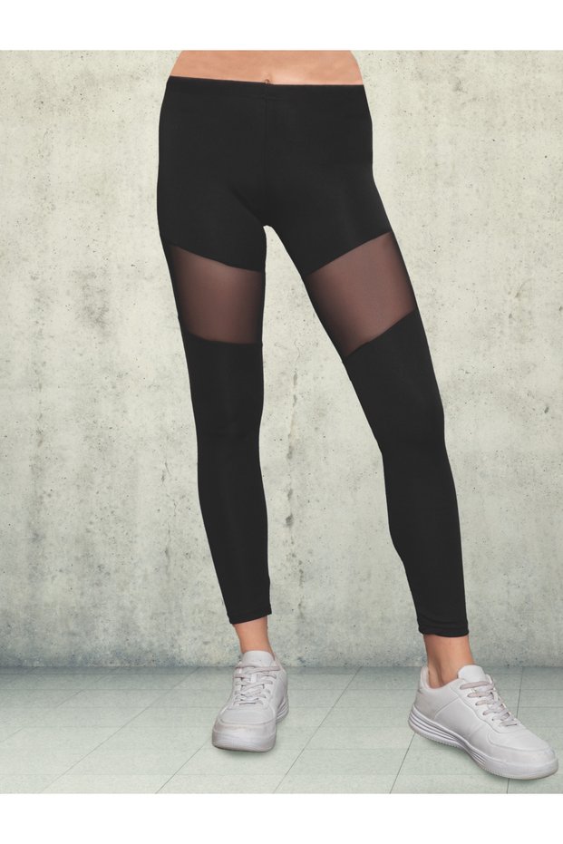 Chiffon Detailed Long Leggings - 90% Cotton - 5066