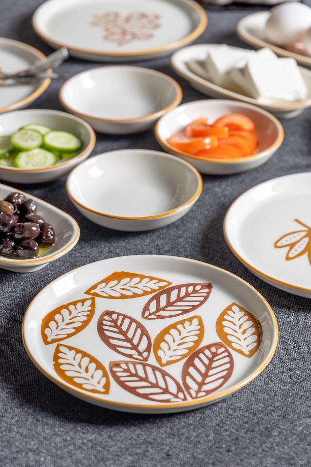 14 Parça 6 Kişilik Handmade Kahve Yaprak Kahvaltı Takımı - Lüx Kahvaltılık Sunum Seti - 3