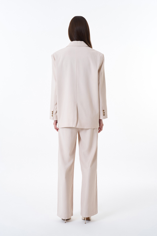 Çift Düğmeli Oversize Blazer Ceket Taş - 5