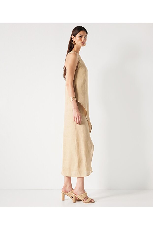 Bambu aksesuarlı keten elbise - 2