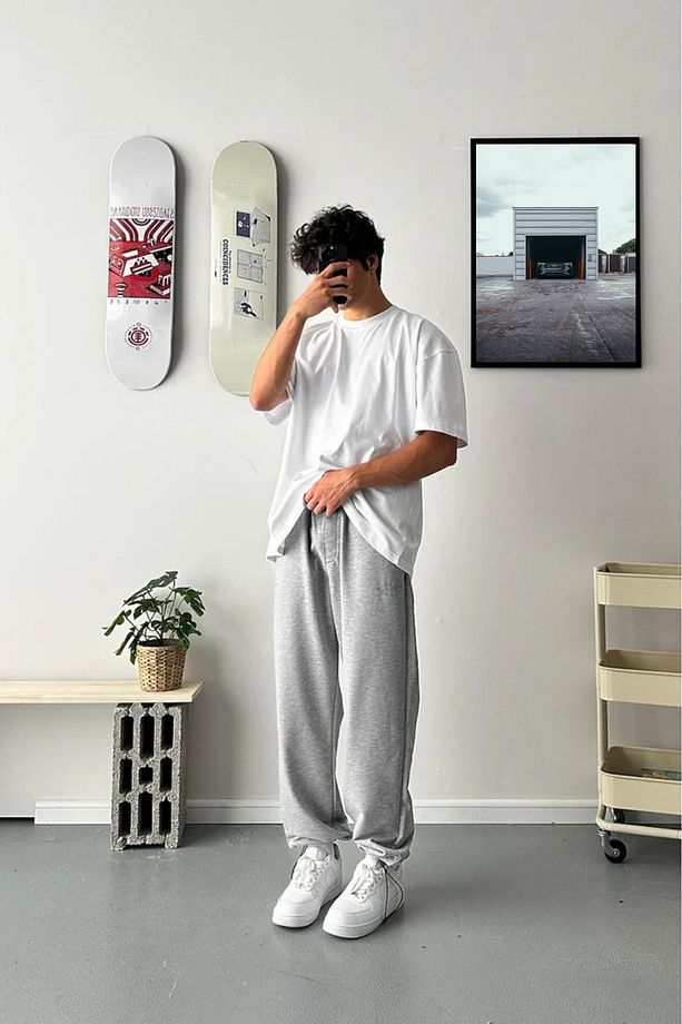 Erkek Ayarlanabilir Lastik Paça Oversize Eşofman Altı - 4