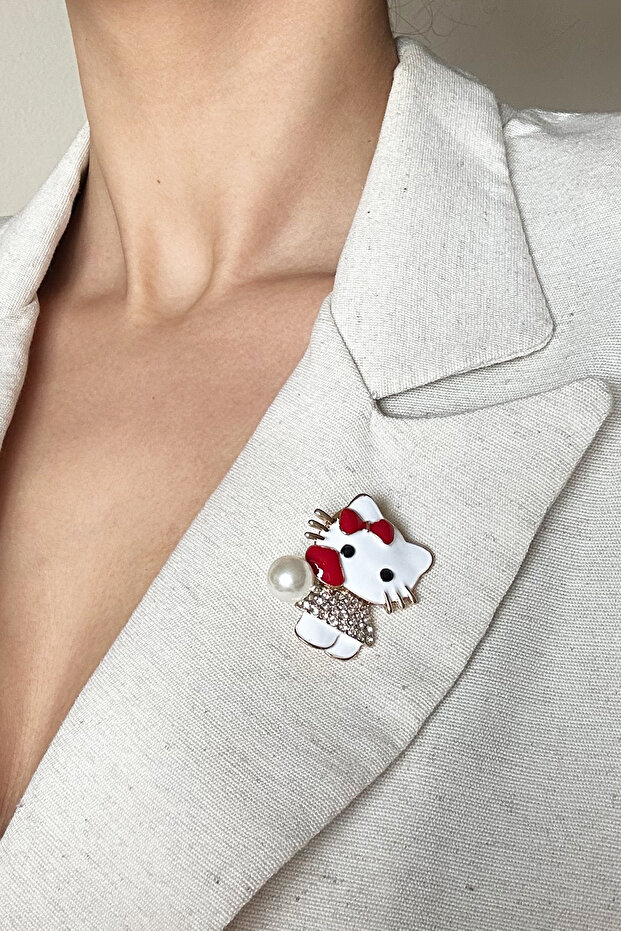 Hello Kit Mineli Broş Yaka İğnesi - 1