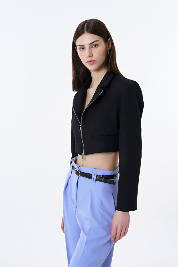 سترة سوداء قصيرة - سحاب أمامي - 3