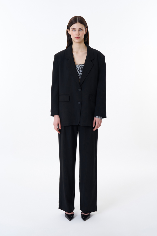 Çift Düğmeli Oversize Blazer Ceket Siyah - 4